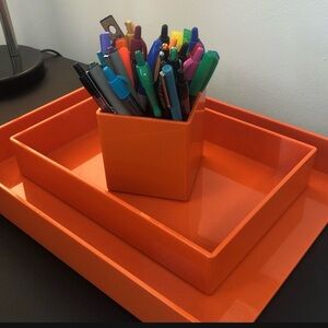 Poppin Brand - Vibrant Orange Desk Organizer Set for Home Office